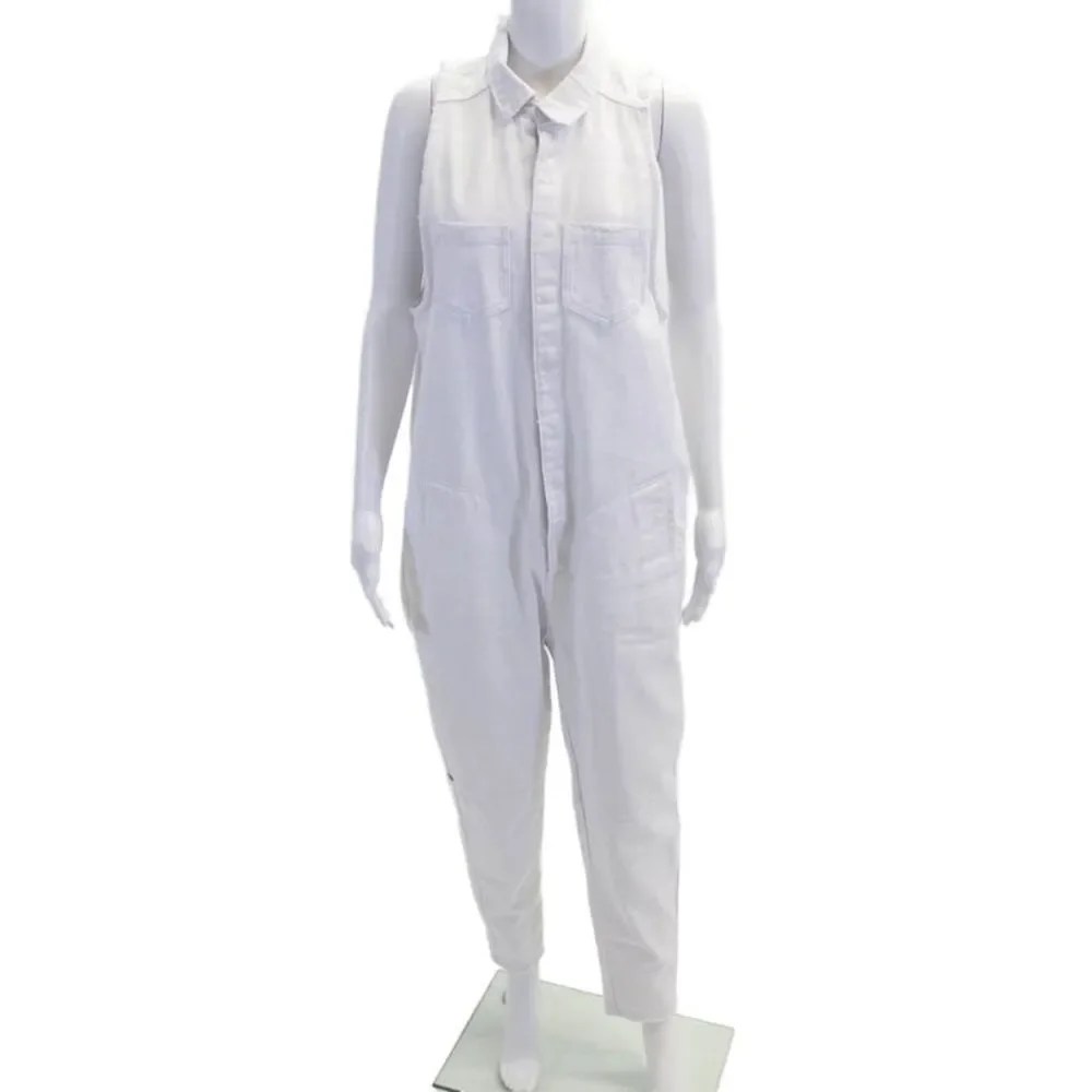 One X One Teaspoon Womens Cotton Sleeveless Snap Closure Jumpsuit White Size S